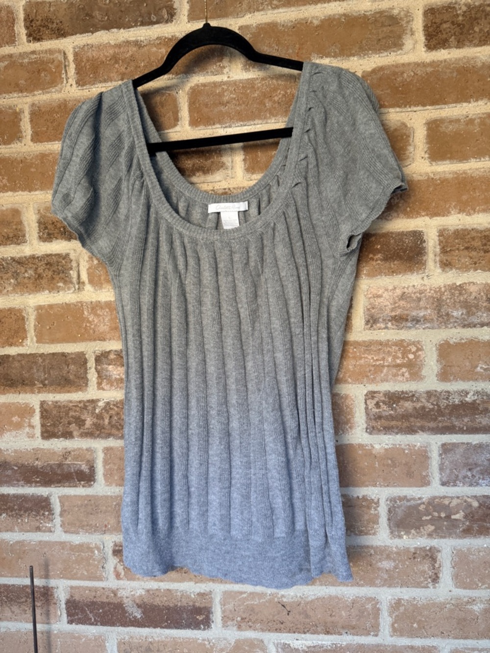 Charlotte Russe Gray Ribbed Scoop Neck Short Sleeve Top